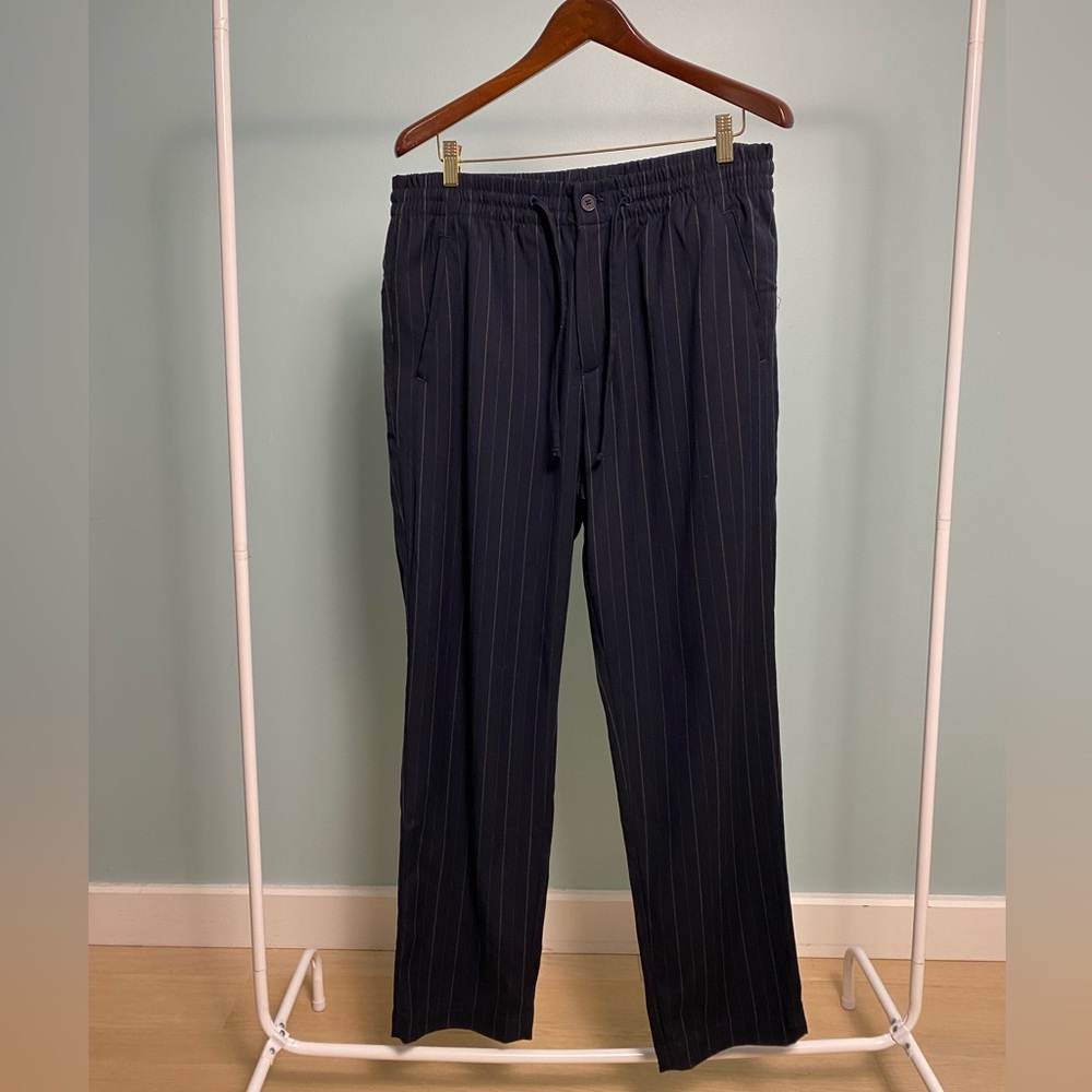 H&M Men's Dark Navy Pinstripe Trousers